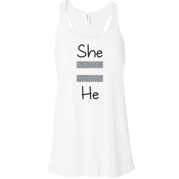 She Equals He Women's Flowy Racerback Tank (Gray for White)