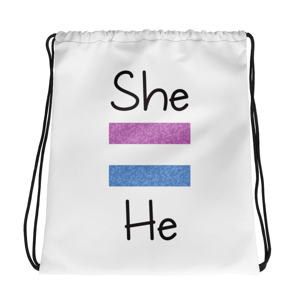 She Equals He Drawstring Bag (More Colors)
