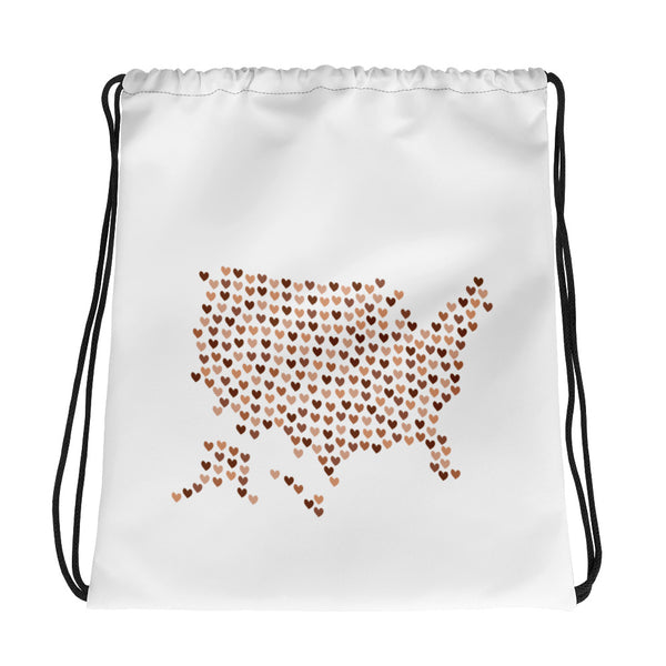 USA Skin Tone Hearts Drawstring Bag
