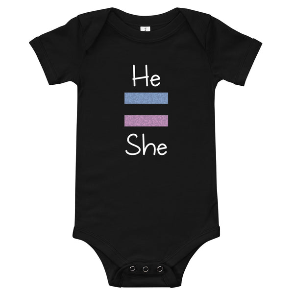 He Equals She Baby Onesie