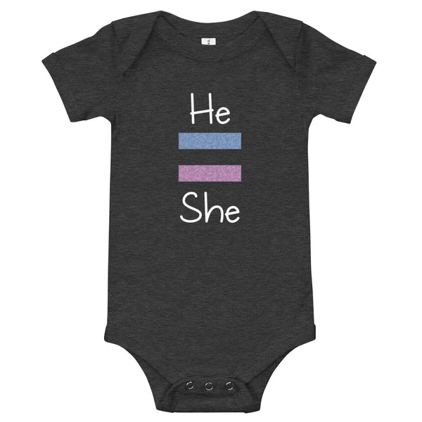 He Equals She Baby Onesie