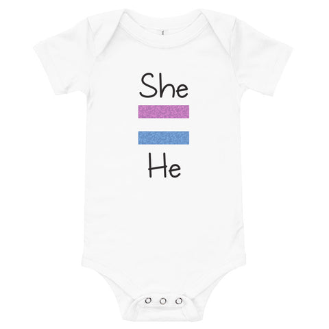 She Equals He Baby Onesie (More Colors)