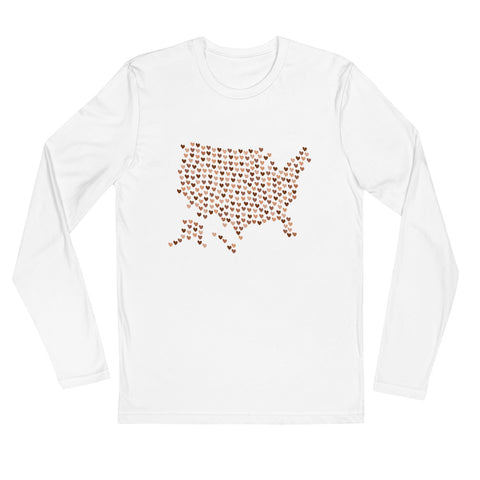 USA Skin Tone Hearts Long Sleeve Fitted Tee (More Colors)