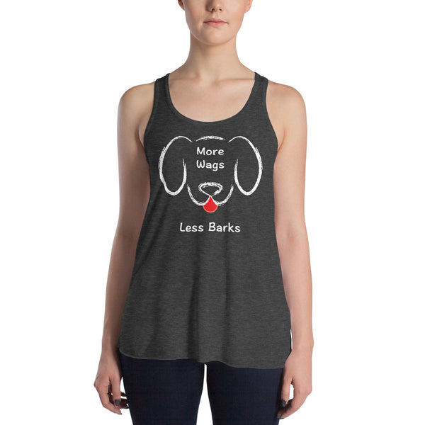 More Wags Less Barks Women's Flowy Racerback Tank (Dark/More Colors)