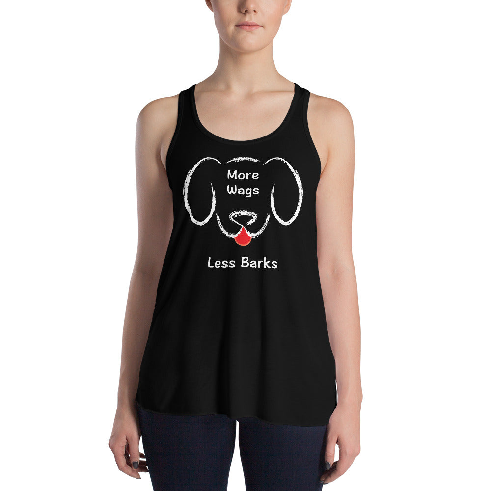 More Wags Less Barks Women's Flowy Racerback Tank (Dark/More Colors)