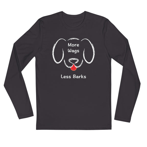 More Wags Less Barks Long Sleeve Fitted Tee (Dark/More Colors)