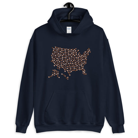 USA Skin Tone Hearts Unisex Hooded Sweatshirt (More Colors)