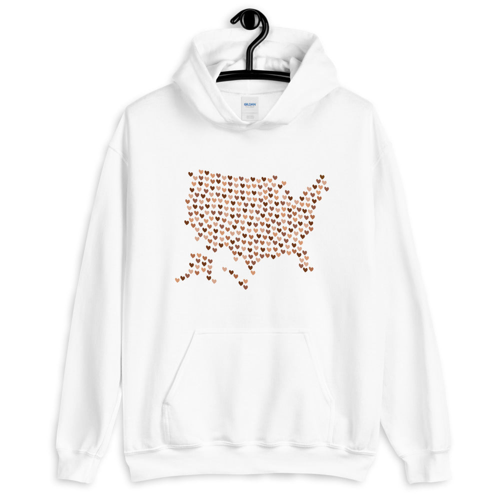 USA Skin Tone Hearts Unisex Hooded Sweatshirt (More Colors)