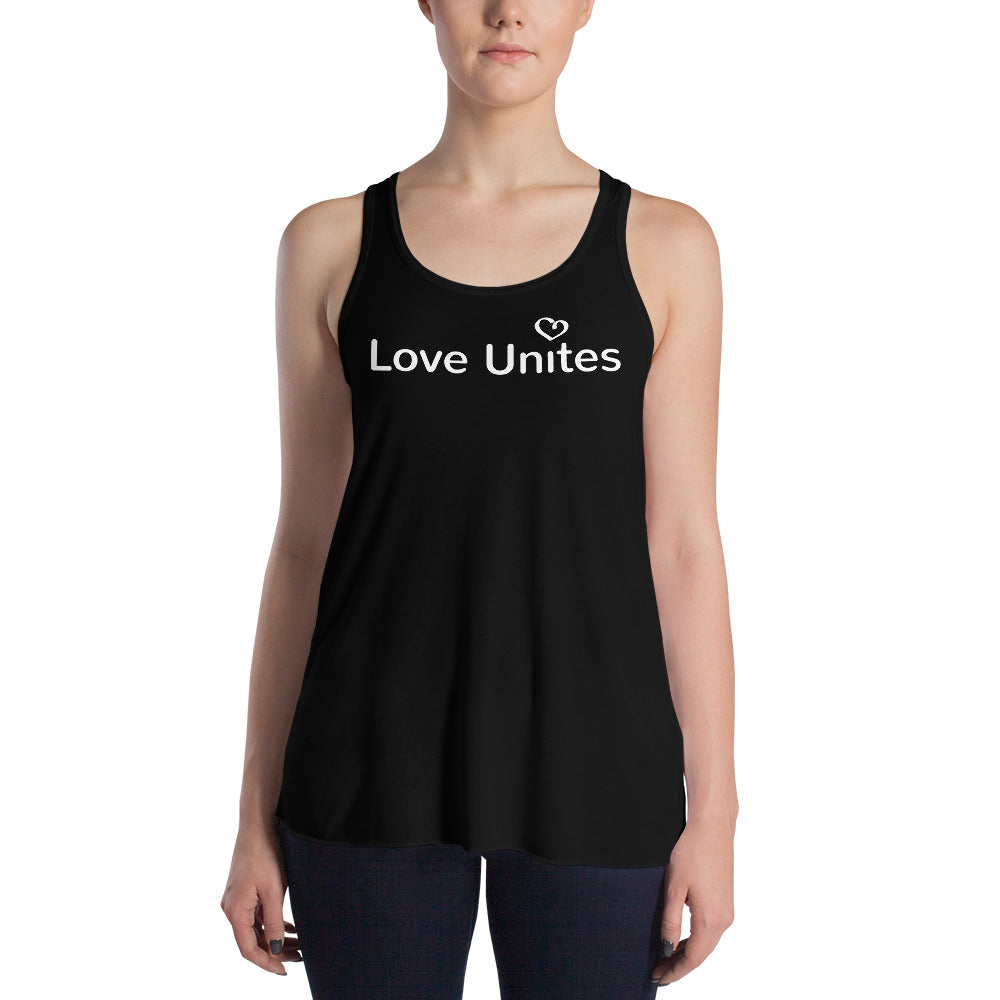 Love Unites Heart Women's Flowy Racerback Tank (Dark/More Colors)